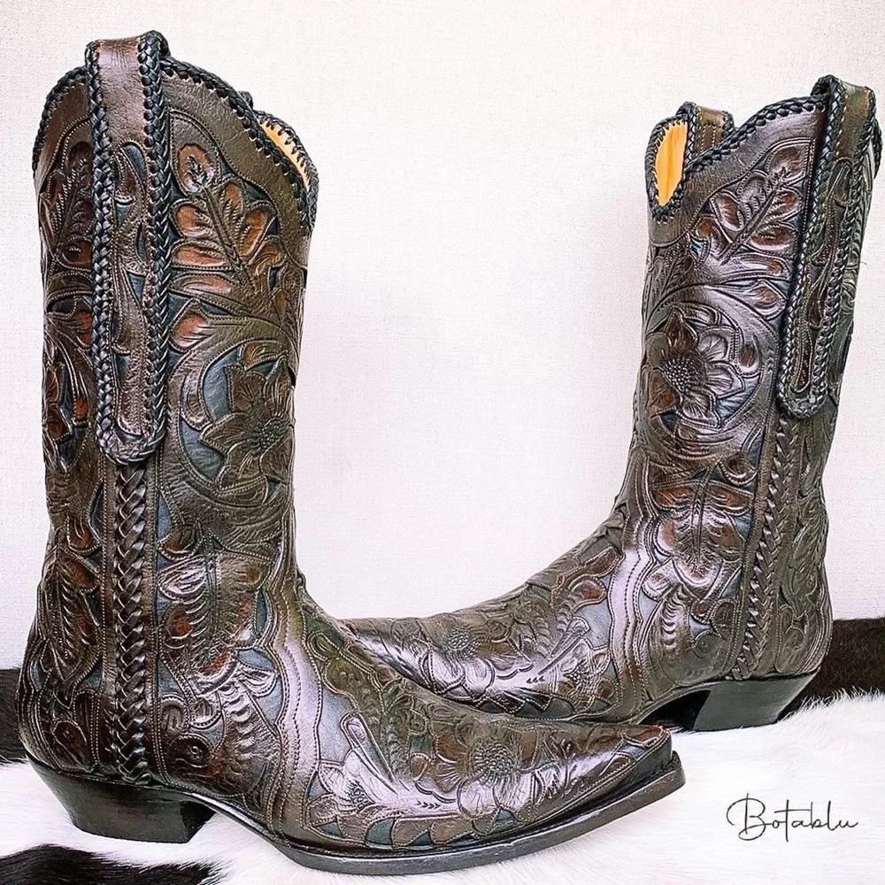 SOLD OLD GRINGO BOOT STAR Tooled Leather Handmade Brown Cowboy Western Boots 10 - Picture 6 of 14